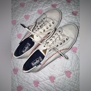 Keds baseball womens Cream Sneakers with Red Stitching